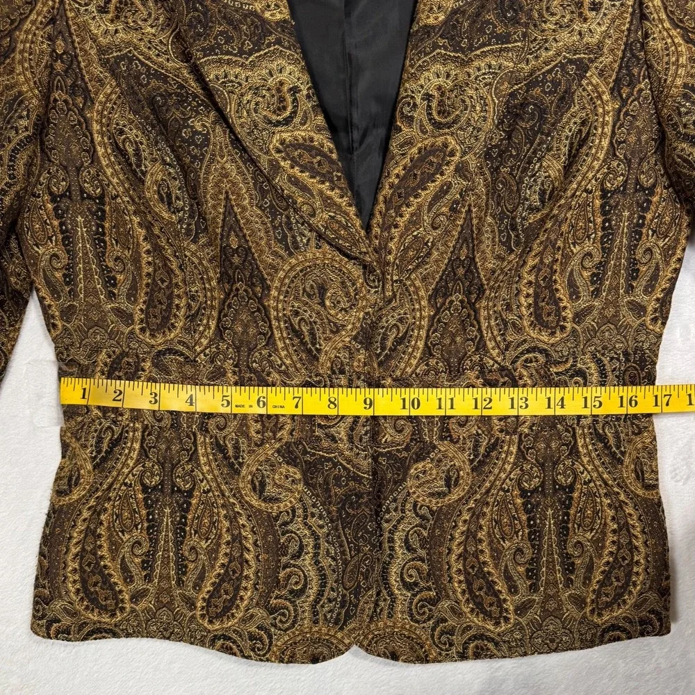 Vintage Paisley Tapestry Blazer Brown Gold Tailored Jacket 12 P Fits Sz Medium P